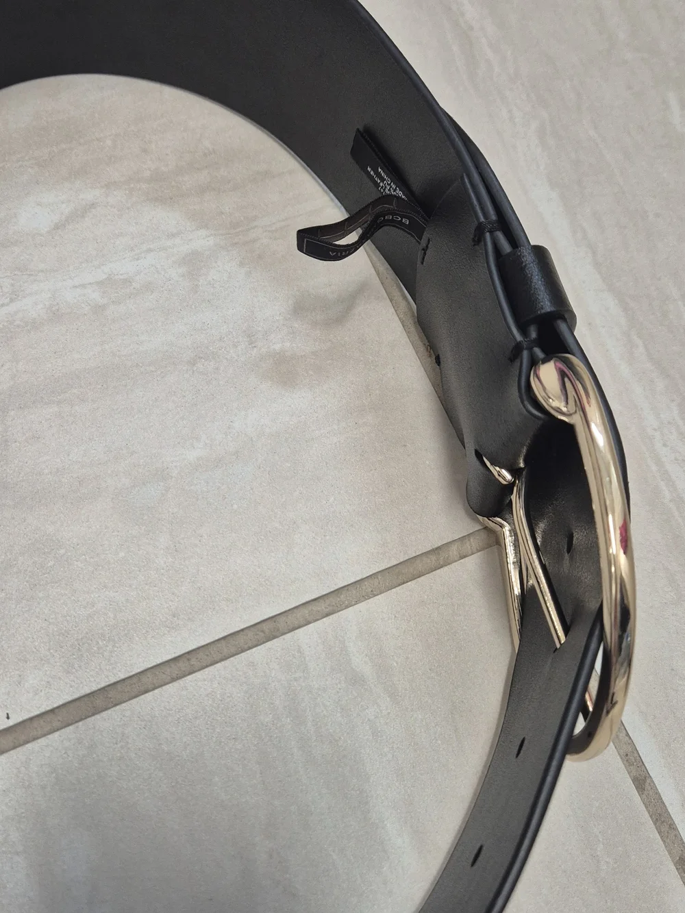 BCBGMaxAzria Black Leather Belt with Gold Buckle
